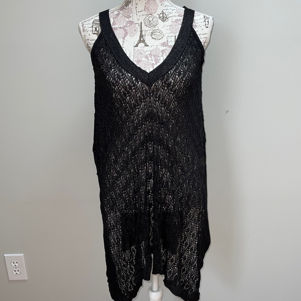 New Bebe Black metallic Cold Shoulder Poncho Sweater